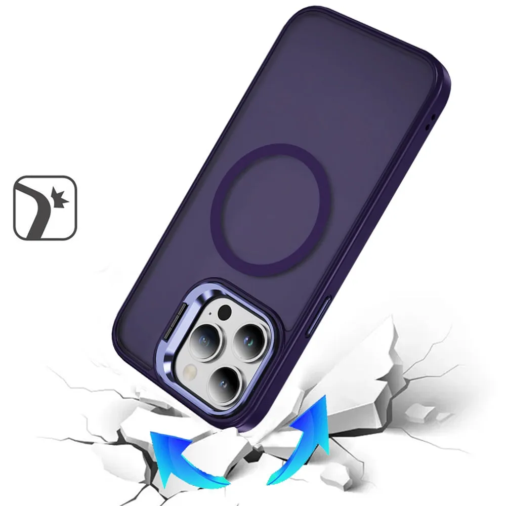 For Apple iPhone 16 Pro (6.3") Heavy Duty Metallic Hybrid Tough TPU with Camera Ring Stand, MagSafe Compatible, Rugged Drop Protection Case Cover