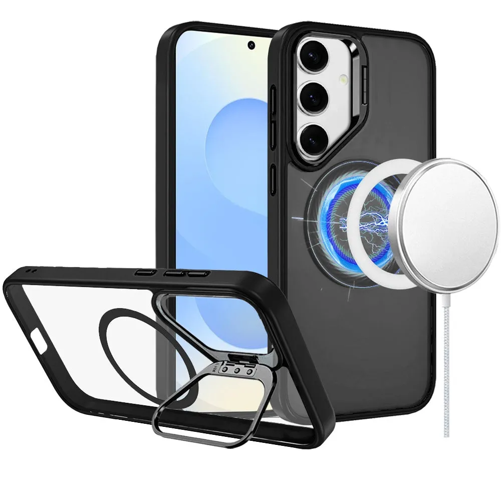 For Apple iPhone 16 Pro (6.3") Heavy Duty Metallic Hybrid Tough TPU with Camera Ring Stand, MagSafe Compatible, Rugged Drop Protection Case Cover