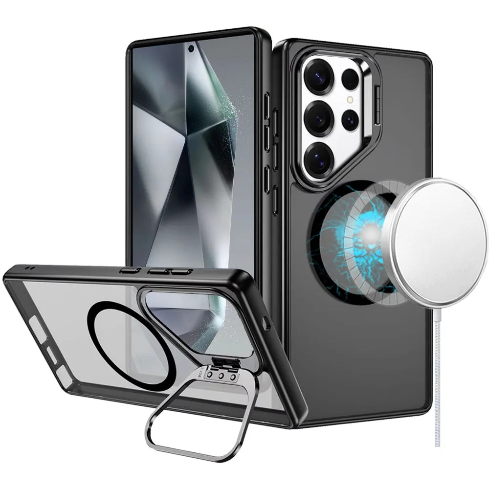 For Apple iPhone 16 Pro (6.3") Heavy Duty Metallic Hybrid Tough TPU with Camera Ring Stand, MagSafe Compatible, Rugged Drop Protection Case Cover
