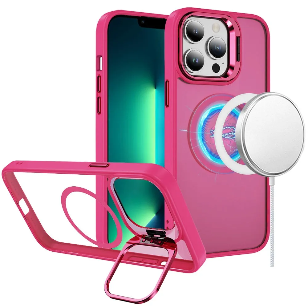 For Apple iPhone 16 Pro (6.3") Heavy Duty Metallic Hybrid Tough TPU with Camera Ring Stand, MagSafe Compatible, Rugged Drop Protection Case Cover