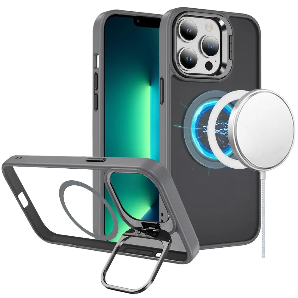 For Apple iPhone 16 Pro (6.3") Heavy Duty Metallic Hybrid Tough TPU with Camera Ring Stand, MagSafe Compatible, Rugged Drop Protection Case Cover
