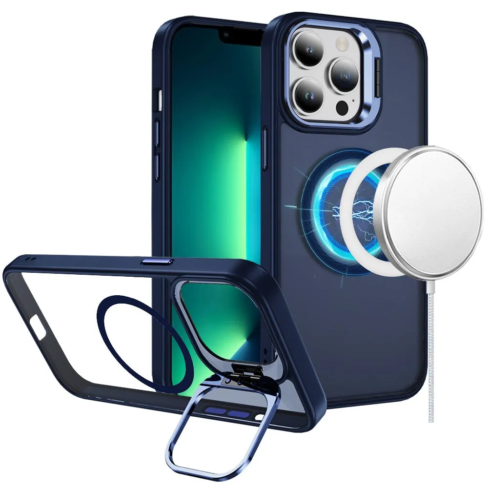 For Apple iPhone 16 Pro (6.3") Heavy Duty Metallic Hybrid Tough TPU with Camera Ring Stand, MagSafe Compatible, Rugged Drop Protection Case Cover