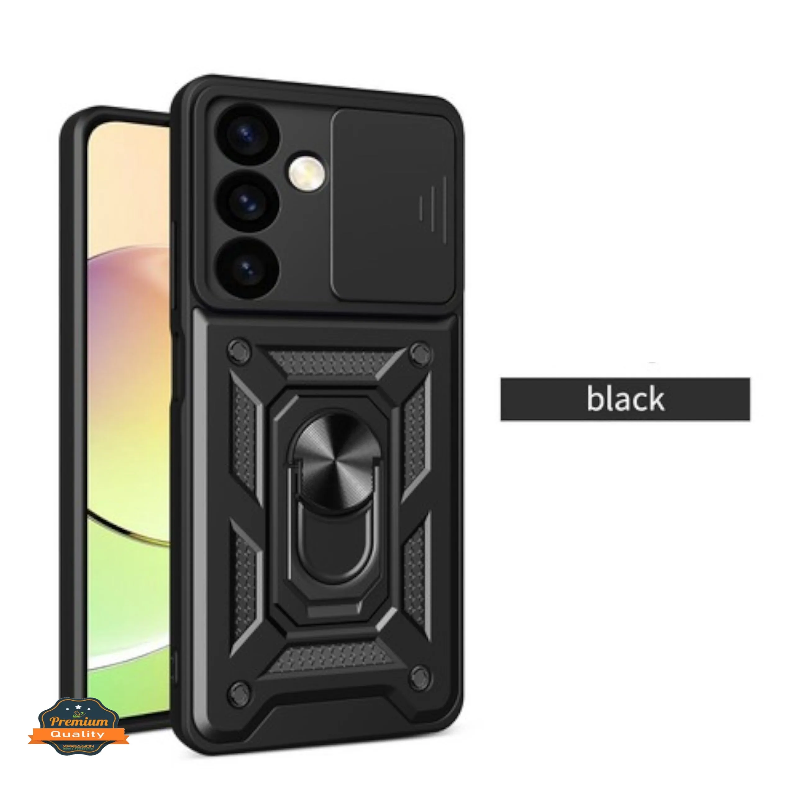 For Apple iPhone 16e /iPhone SE4 Hybrid Shockproof, Built-in Sliding Camera Lens Protection with Magnetic Finger Ring Stand Holder Case Cover