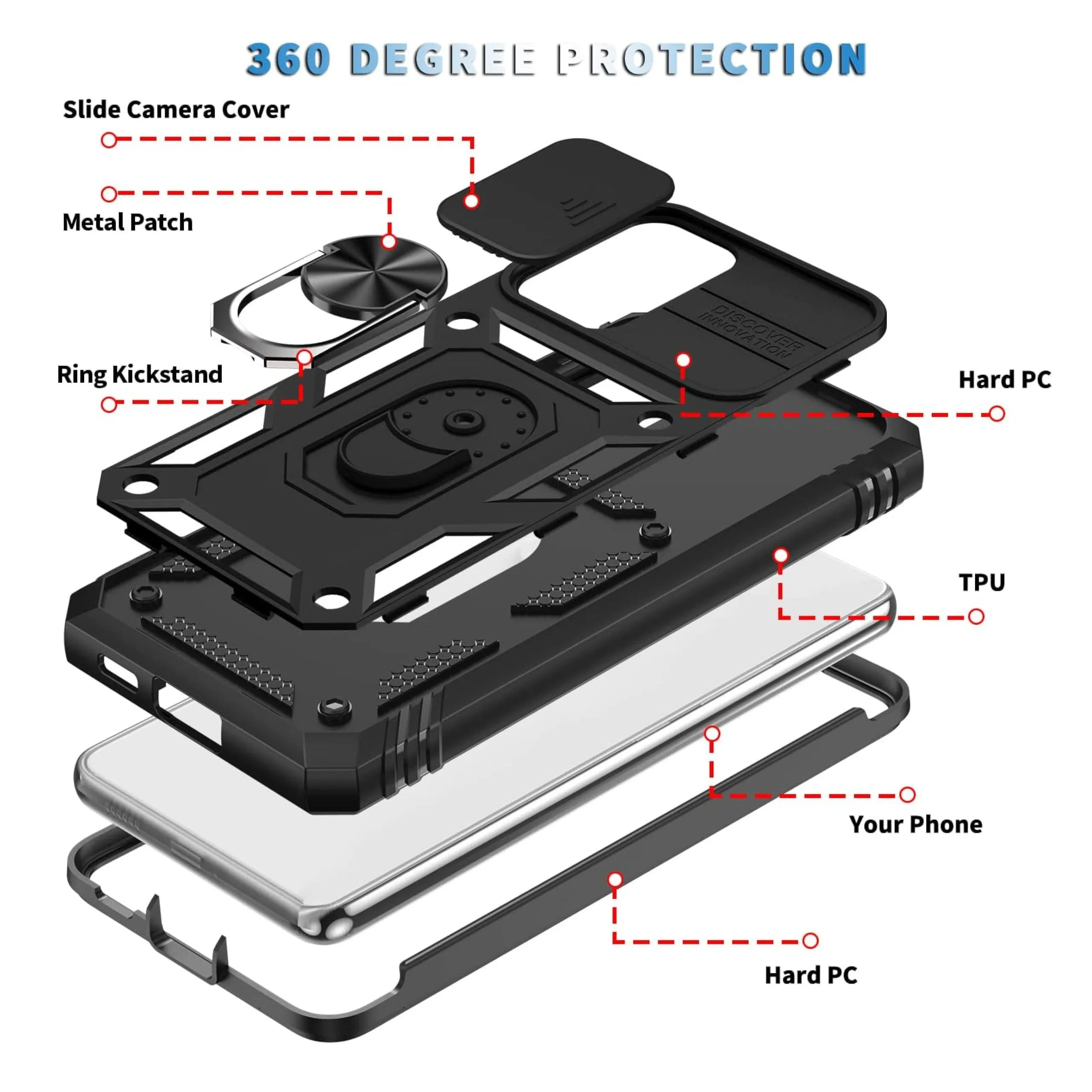 For Apple iPhone 16e /iPhone SE4 Hybrid Shockproof, Built-in Sliding Camera Lens Protection with Magnetic Finger Ring Stand Holder Case Cover