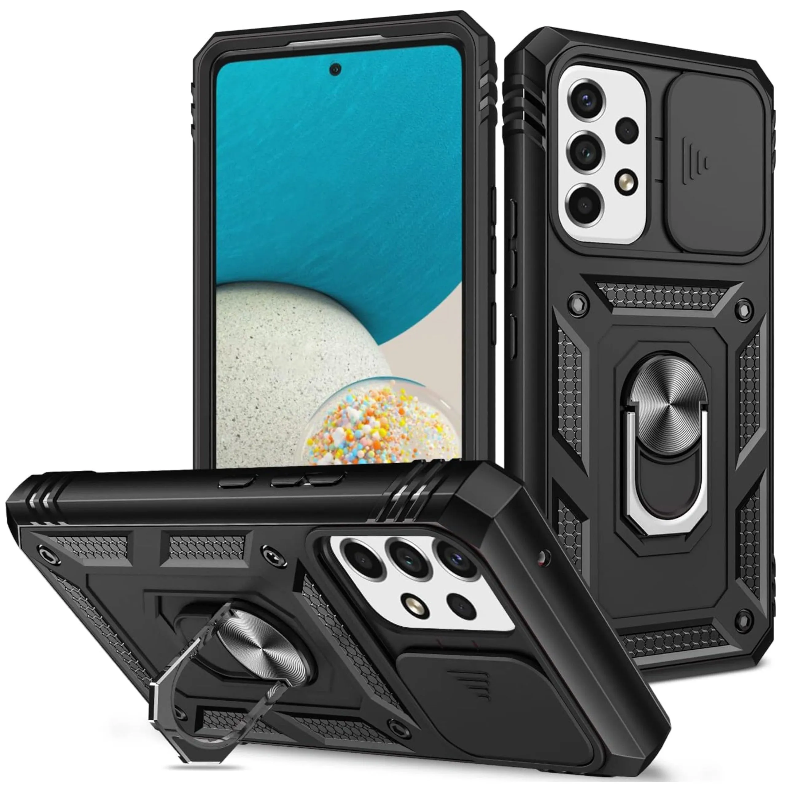 For Apple iPhone 16e /iPhone SE4 Hybrid Shockproof, Built-in Sliding Camera Lens Protection with Magnetic Finger Ring Stand Holder Case Cover