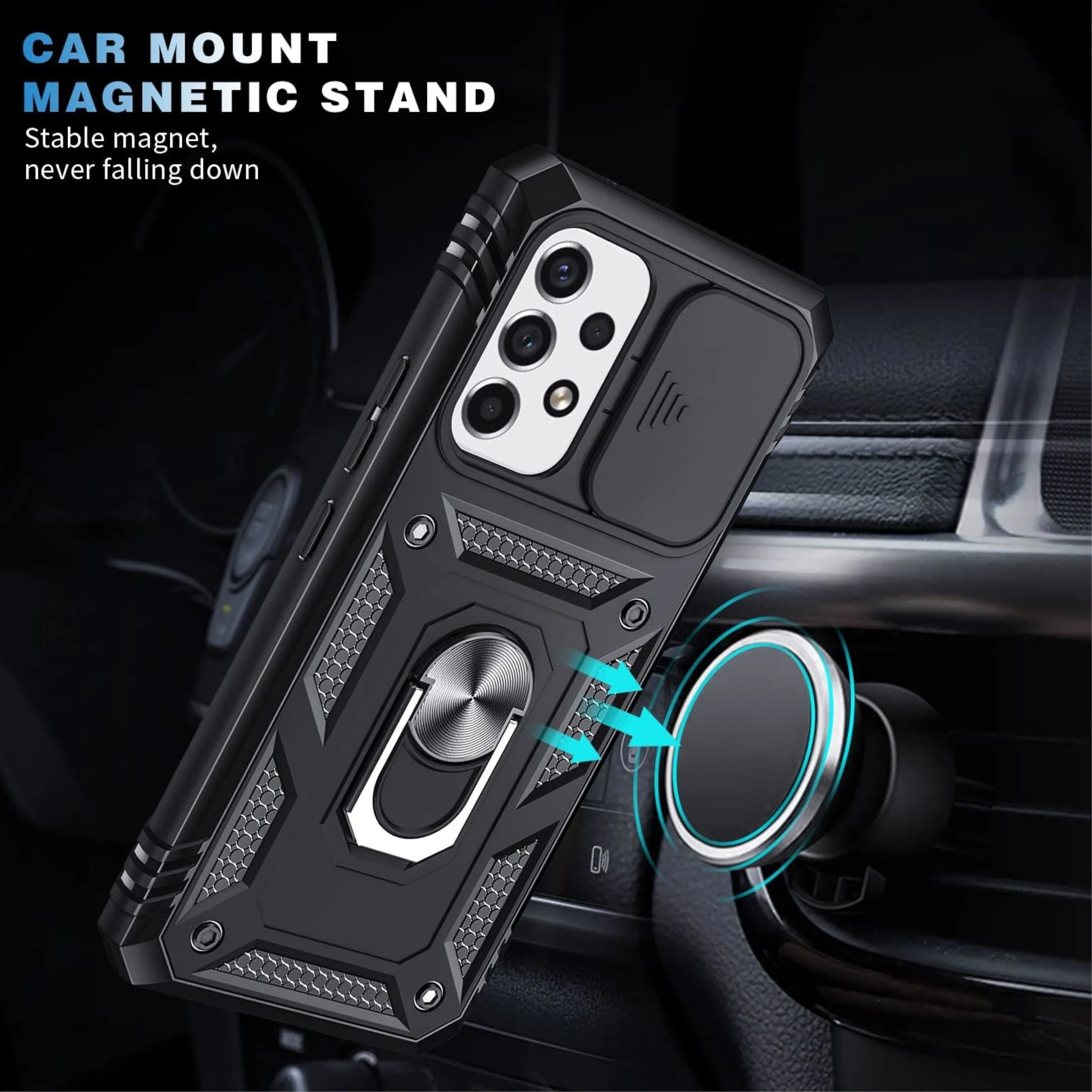 For Apple iPhone 16e /iPhone SE4 Hybrid Shockproof, Built-in Sliding Camera Lens Protection with Magnetic Finger Ring Stand Holder Case Cover