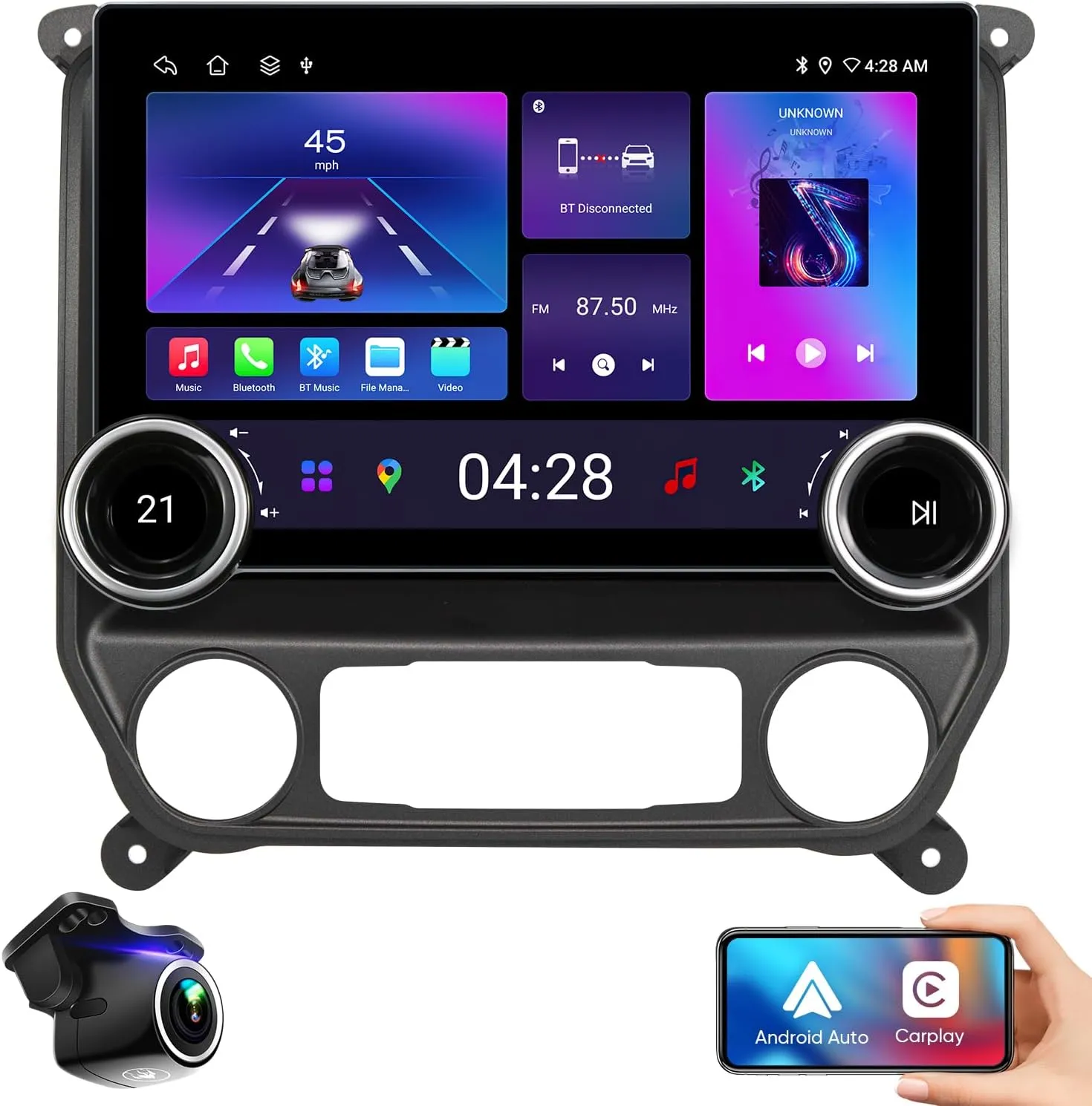 for Chevy Silverado Radio/GMC Sierra 2014-2018 Car Stereo | 11.5" Dual Knobs | Wireless CarPlay Android Auto|2K Touch Screen |Android13 |Steering Wheel Control |AM/FM (4G 64G)