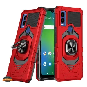 For Cricket Innovate E 5G Armor Hybrid Stand Ring Hard TPU Rugged Protective [Military-Grade] Magnetic Car Ring Holder Red
