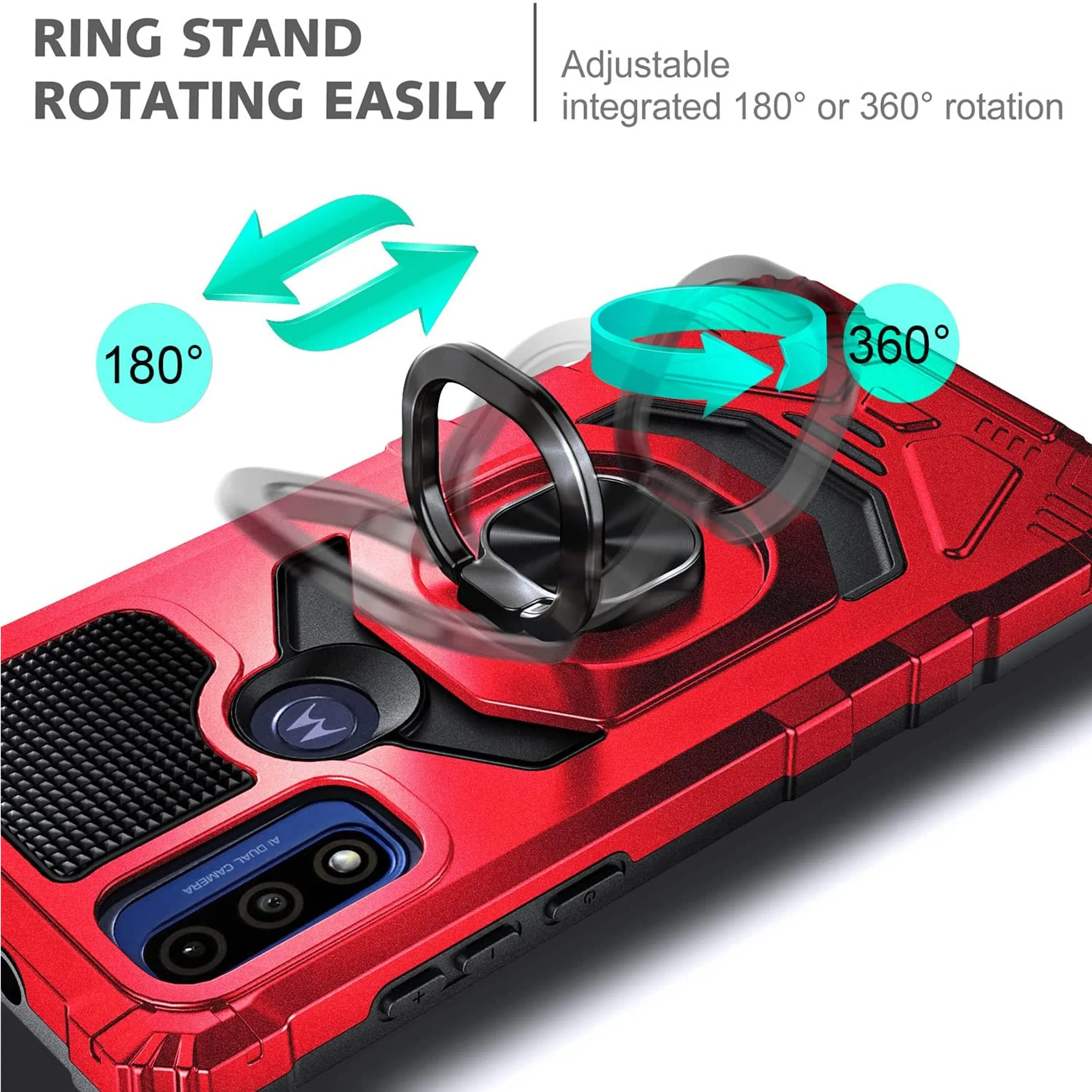 For Cricket Innovate E 5G Armor Hybrid Stand Ring Hard TPU Rugged Protective [Military-Grade] Magnetic Car Ring Holder Red