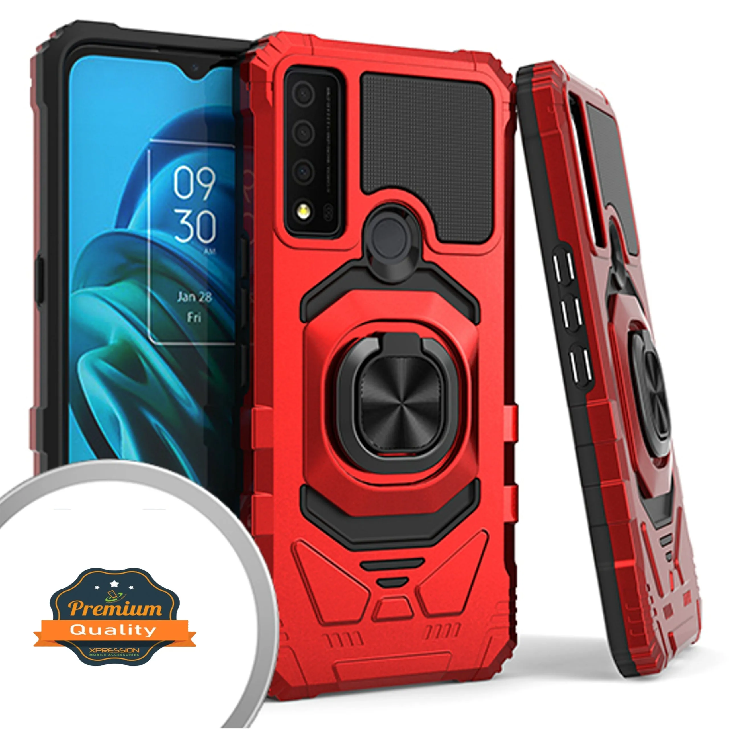 For Cricket Innovate E 5G Armor Hybrid Stand Ring Hard TPU Rugged Protective [Military-Grade] Magnetic Car Ring Holder Red