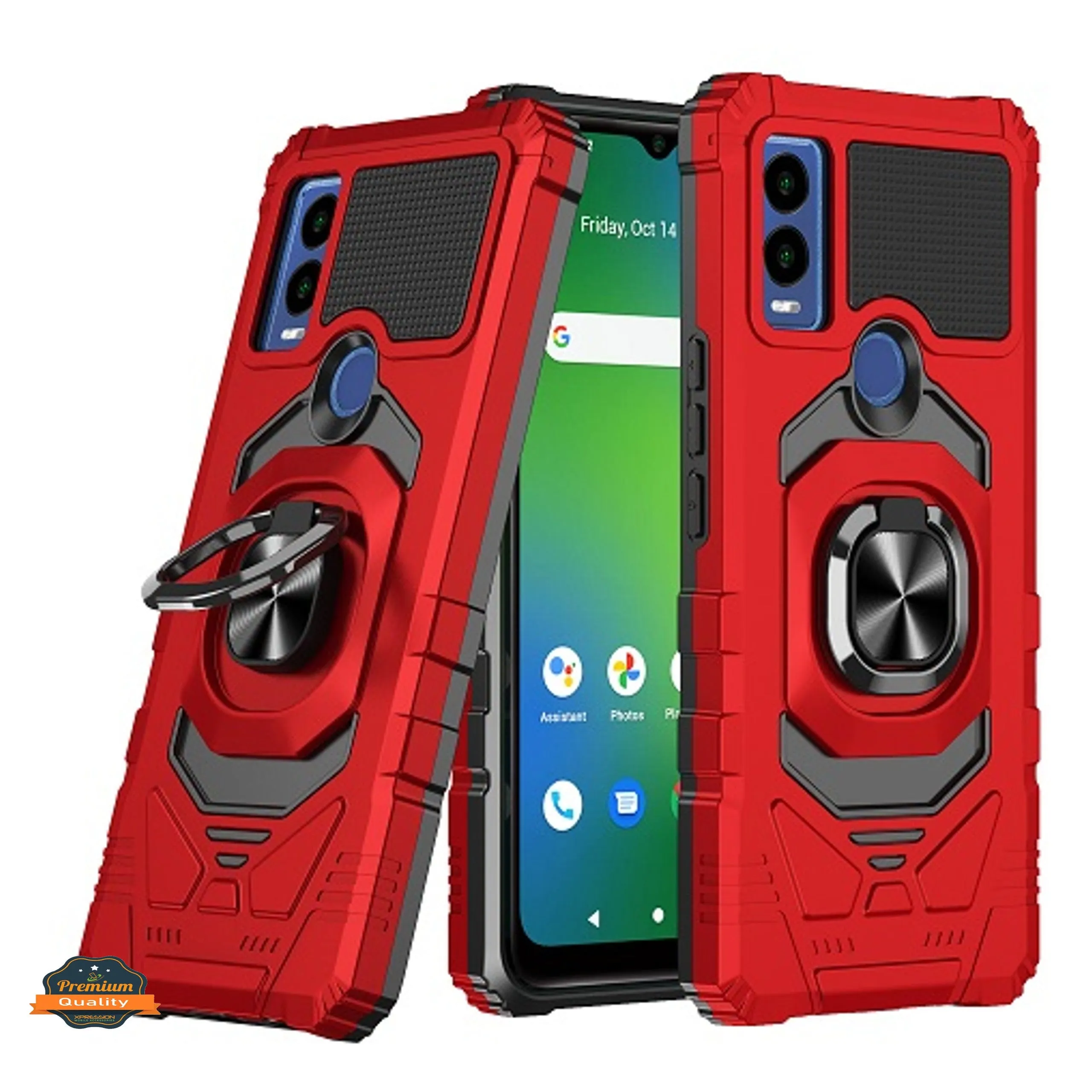 For Cricket Innovate E 5G Armor Hybrid Stand Ring Hard TPU Rugged Protective [Military-Grade] Magnetic Car Ring Holder Red