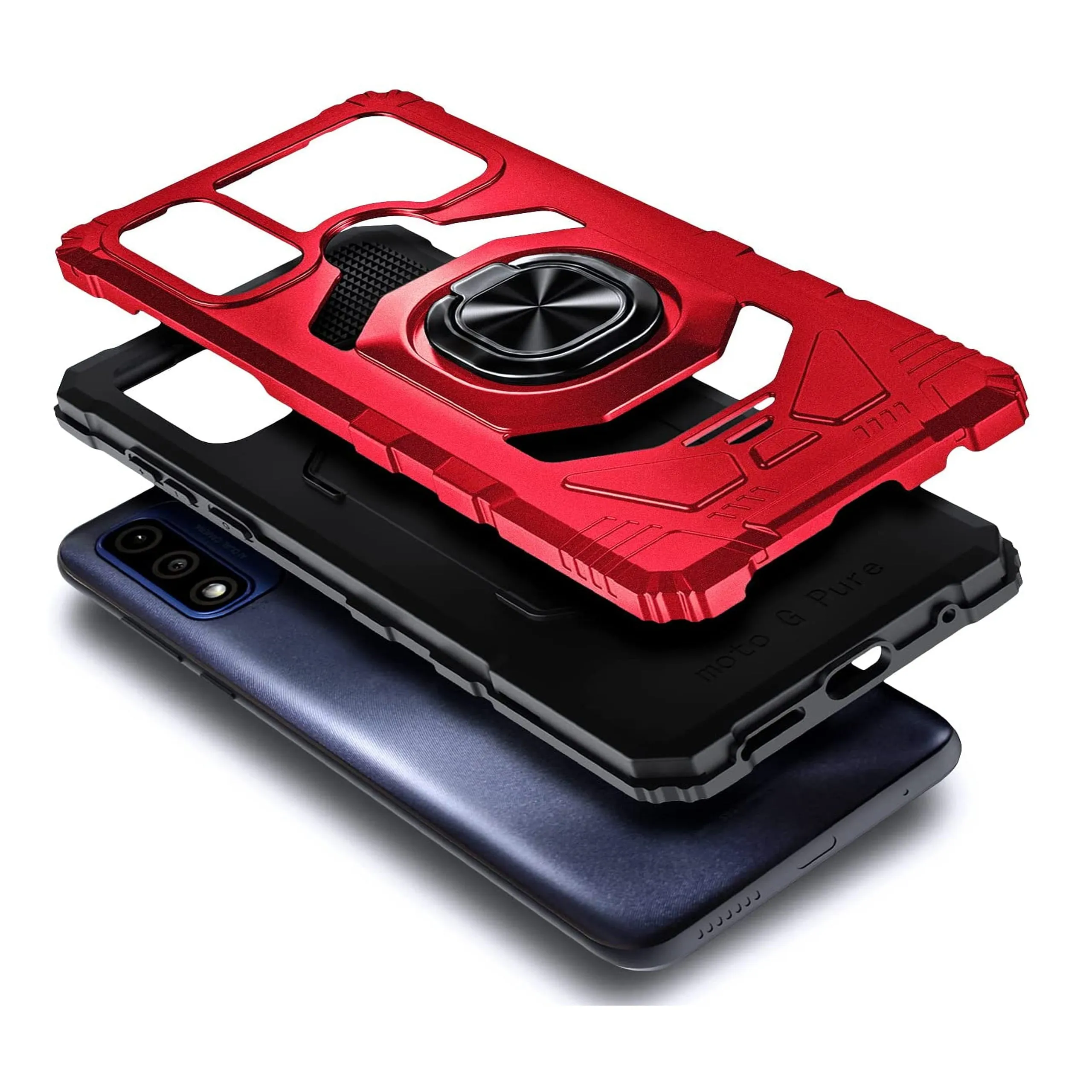 For Cricket Innovate E 5G Armor Hybrid Stand Ring Hard TPU Rugged Protective [Military-Grade] Magnetic Car Ring Holder Red