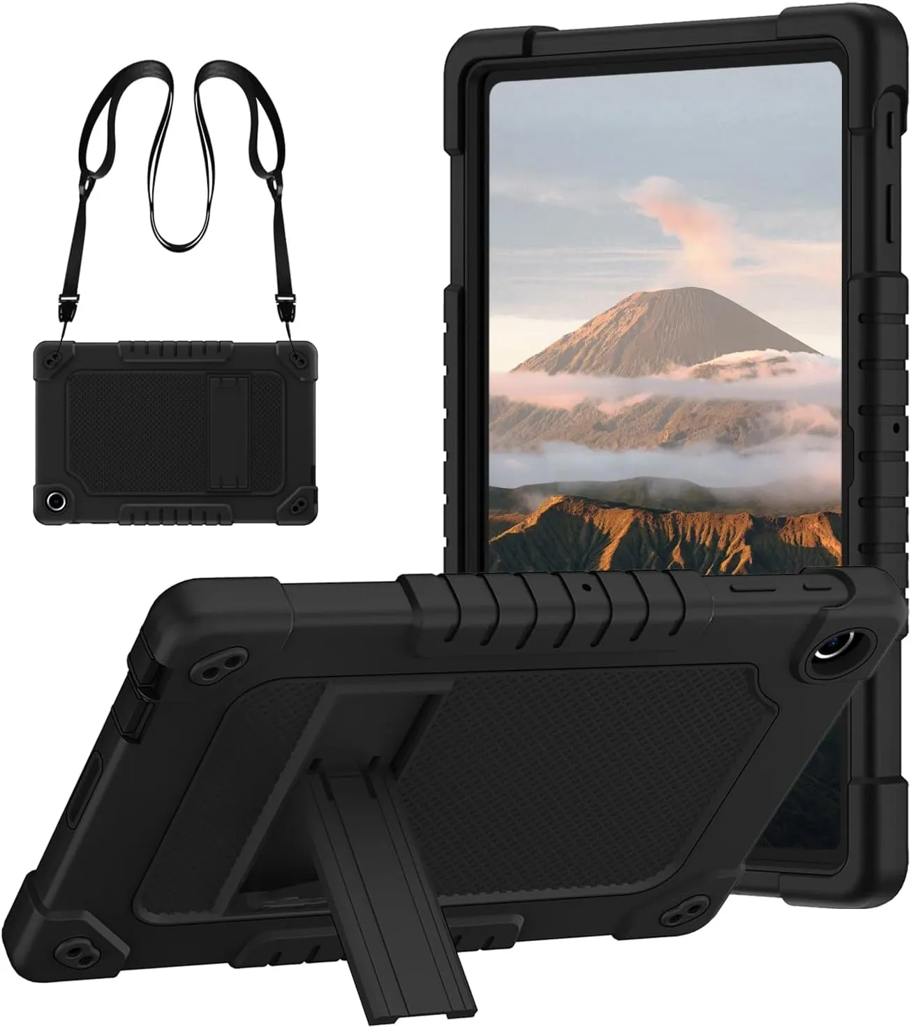 for Onn 11 Tablet Pro Case,Onn 11 inch Tablet Pro Case,Heavy Duty Shockproof Built in Kickstand Shoulder Strap Kids Cover for Walmart Onn 11 Inch Tablet Pro (Model:100110027) (Black/Black)