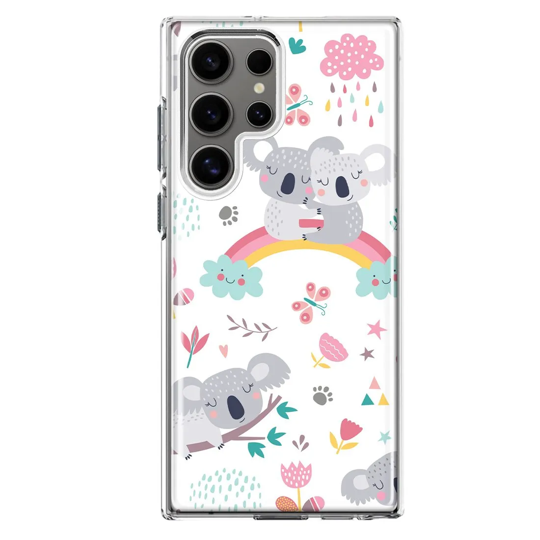 For Samsung Galaxy S23 Ultra Cute Rainbow Koalas Flowers Butterflies Slim Shockproof Hard Shell TPU Case Heavy Duty Protective Phone Cover