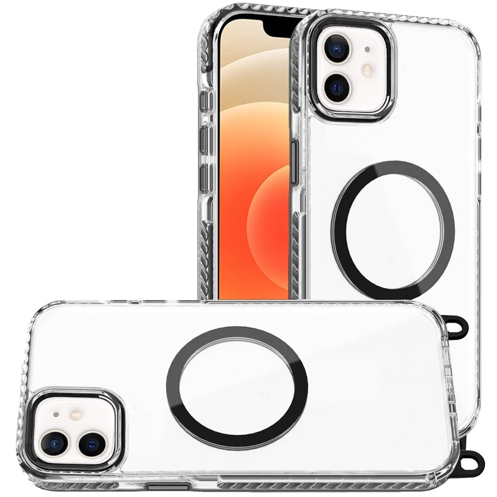 For Samsung Galaxy S25 /S24 Clear Magnetic Frame PC Back Shockproof Protective Case with Detachable Lanyard Strap, Compatible with MagSafe Case Cover