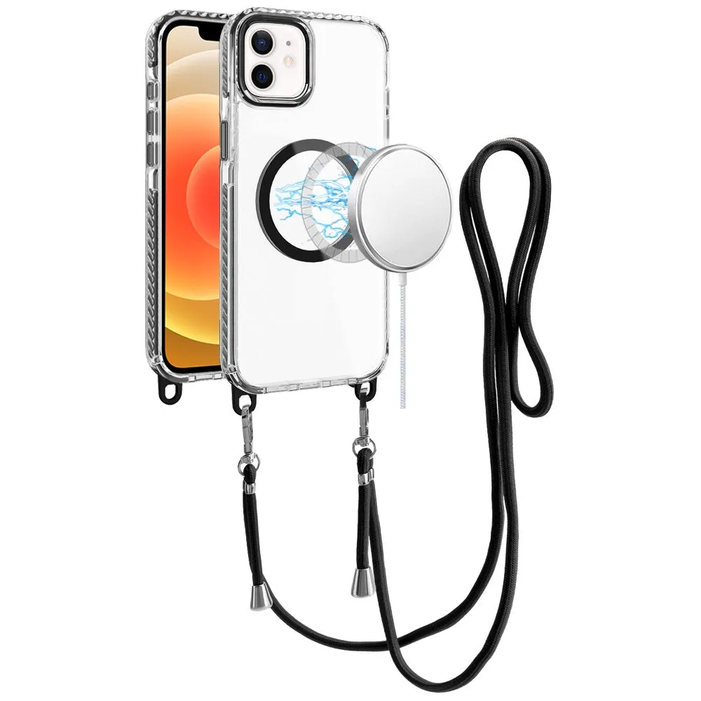 For Samsung Galaxy S25 /S24 Clear Magnetic Frame PC Back Shockproof Protective Case with Detachable Lanyard Strap, Compatible with MagSafe Case Cover