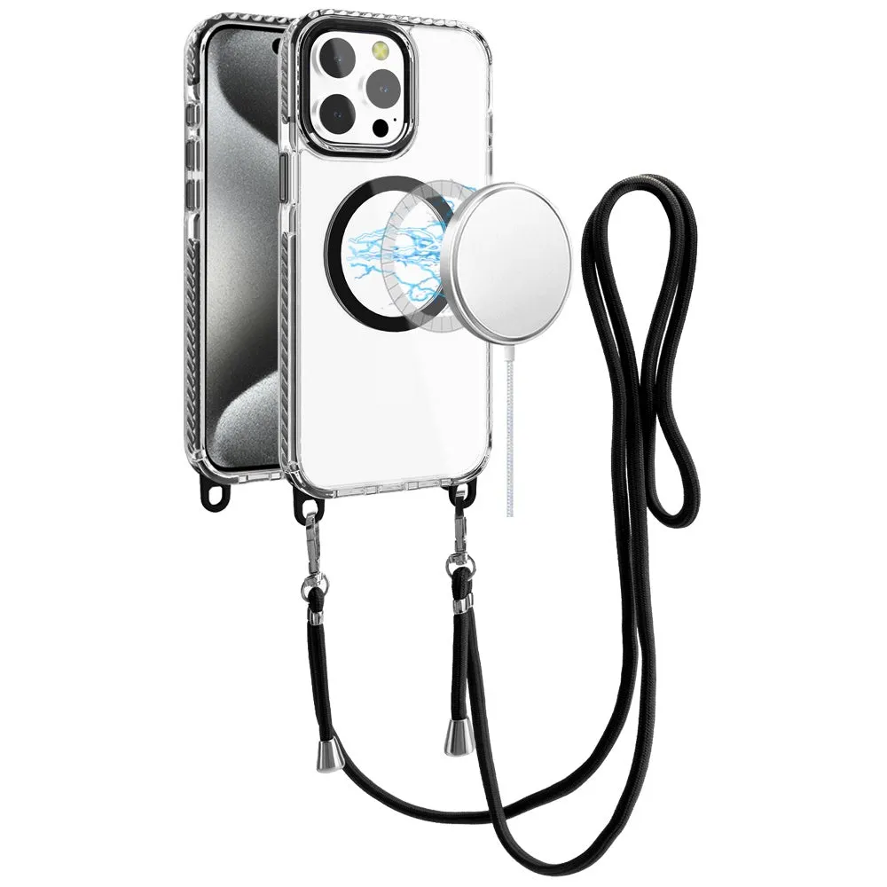 For Samsung Galaxy S25 /S24 Clear Magnetic Frame PC Back Shockproof Protective Case with Detachable Lanyard Strap, Compatible with MagSafe Case Cover