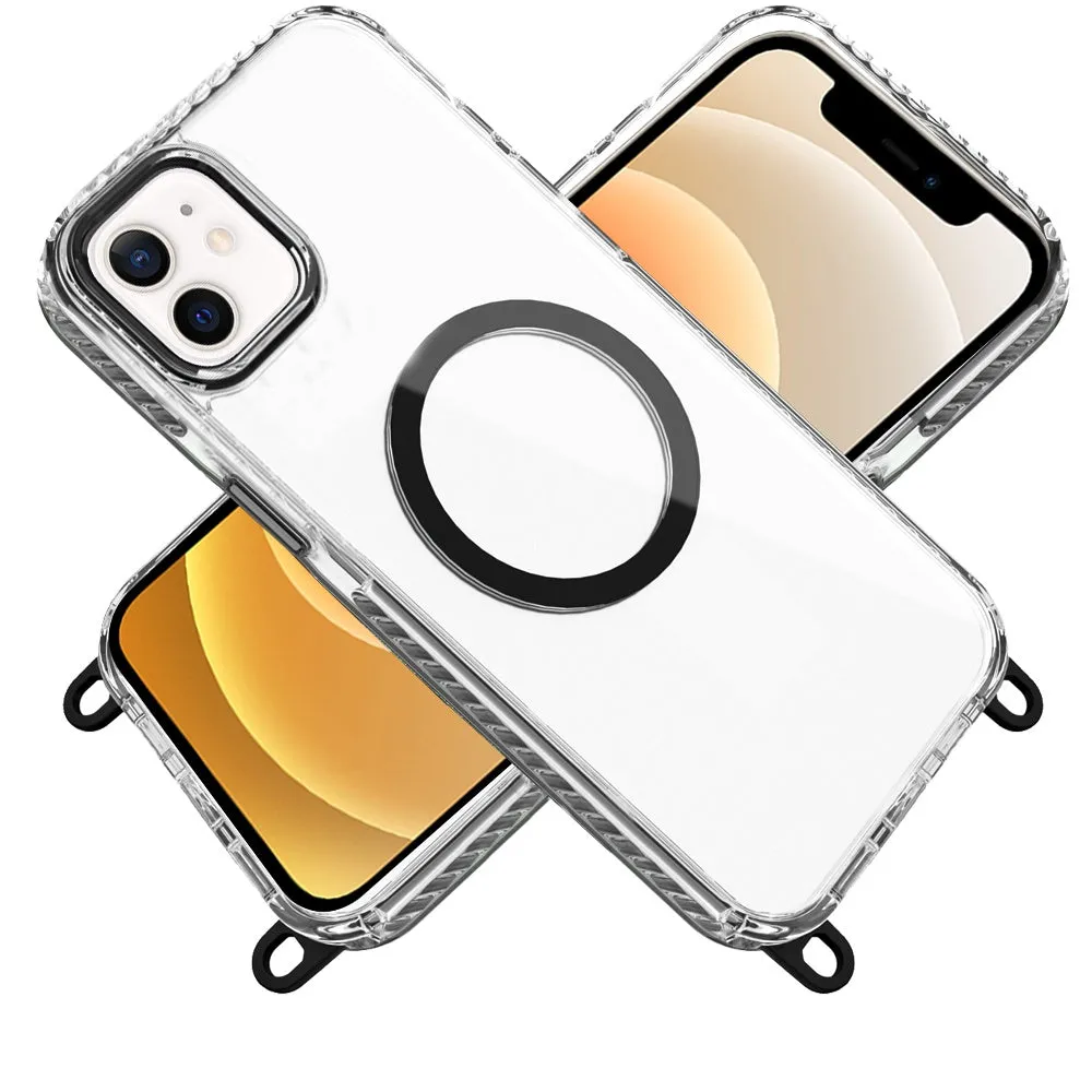 For Samsung Galaxy S25 /S24 Clear Magnetic Frame PC Back Shockproof Protective Case with Detachable Lanyard Strap, Compatible with MagSafe Case Cover