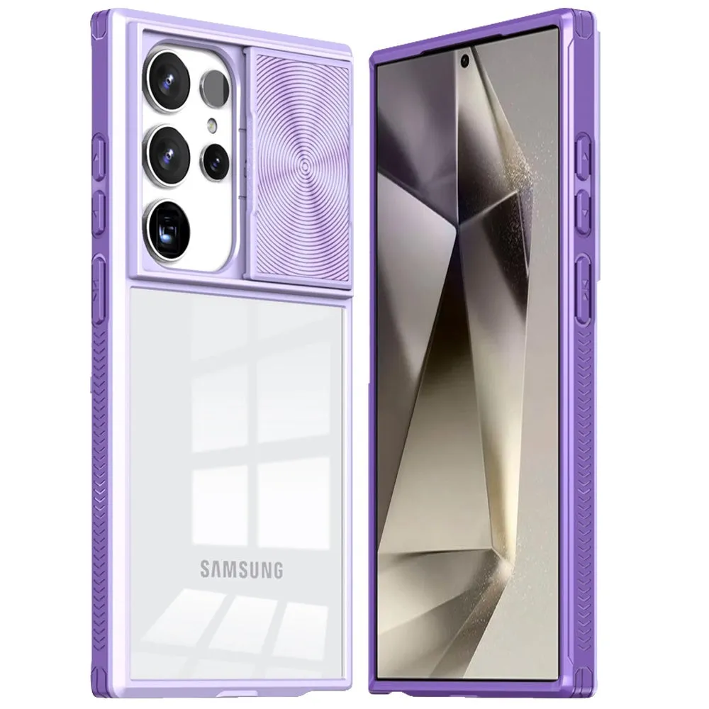 For Samsung Galaxy S25 Ultra Hybrid Cases with Sliding Camera Cover Transparent Shockproof Bumper TPU Protective Case Cover