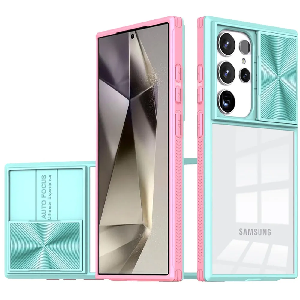 For Samsung Galaxy S25 Ultra Hybrid Cases with Sliding Camera Cover Transparent Shockproof Bumper TPU Protective Case Cover
