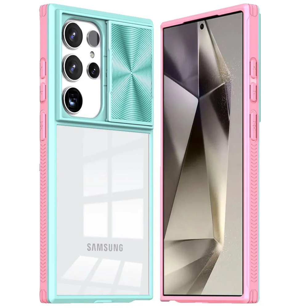 For Samsung Galaxy S25 Ultra Hybrid Cases with Sliding Camera Cover Transparent Shockproof Bumper TPU Protective Case Cover