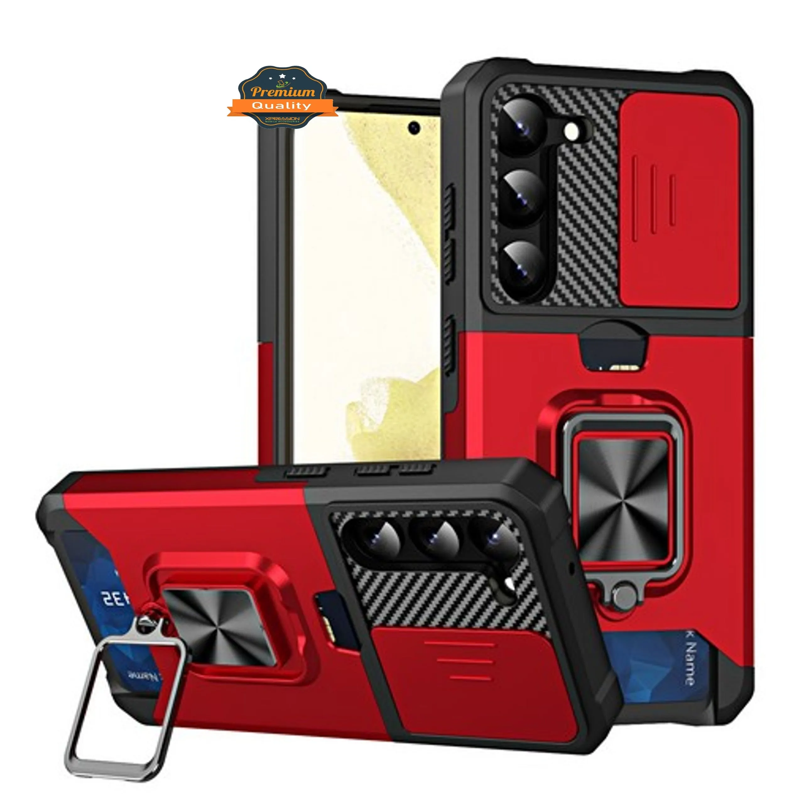 For Samsung Galaxy S25 Ultra Wallet Case with Slide Camera Protector, Credit Card Slot, Ring Sand, Magnetic Car Mount Case Cover