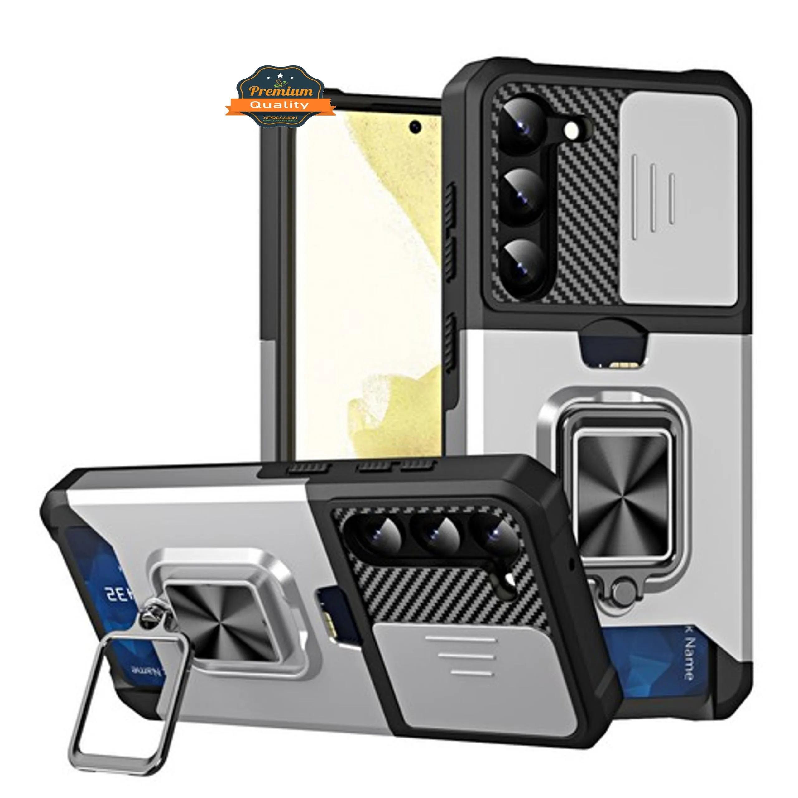 For Samsung Galaxy S25 Ultra Wallet Case with Slide Camera Protector, Credit Card Slot, Ring Sand, Magnetic Car Mount Case Cover