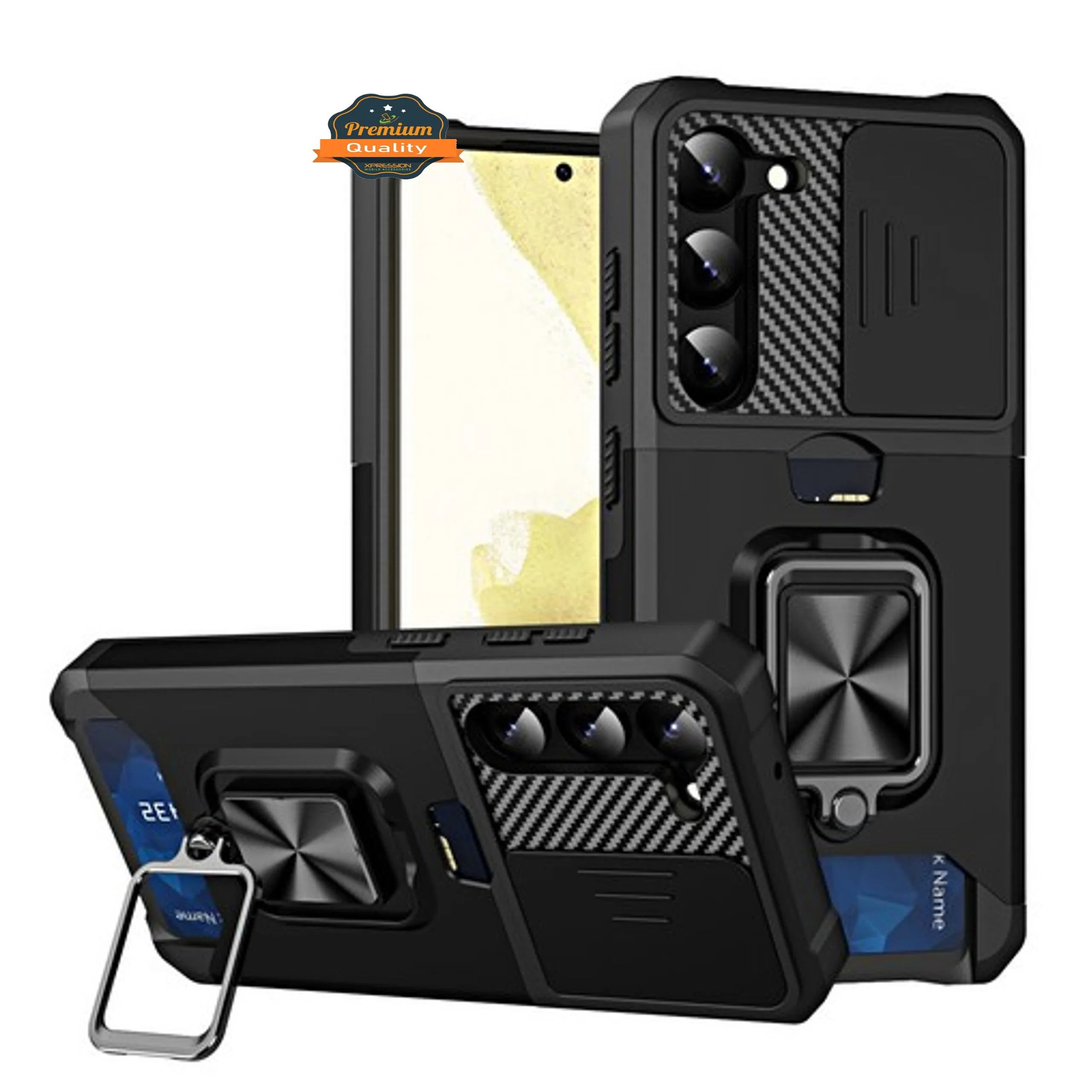 For Samsung Galaxy S25 Ultra Wallet Case with Slide Camera Protector, Credit Card Slot, Ring Sand, Magnetic Car Mount Case Cover