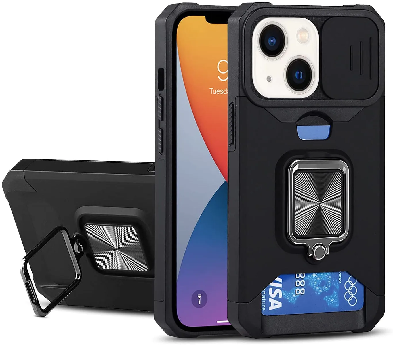 For Samsung Galaxy S25 Ultra Wallet Case with Slide Camera Protector, Credit Card Slot, Ring Sand, Magnetic Car Mount Case Cover