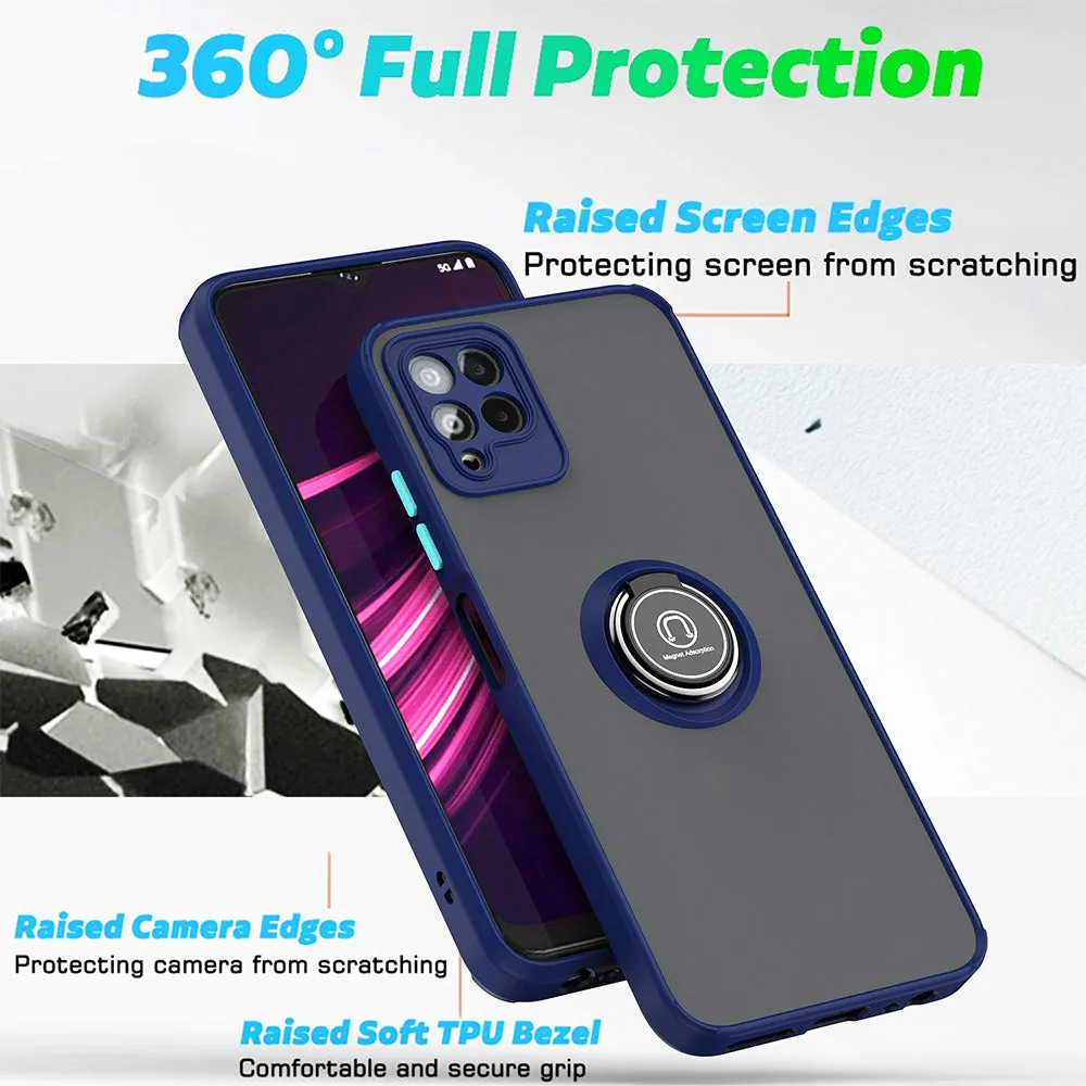 For T-Mobile Revvl 6 Pro 5G Hybrid Frosted Matte Hard Back PC   TPU Frame with Magnetic Ring Holder Stand Kickstand Black Phone Case Cover