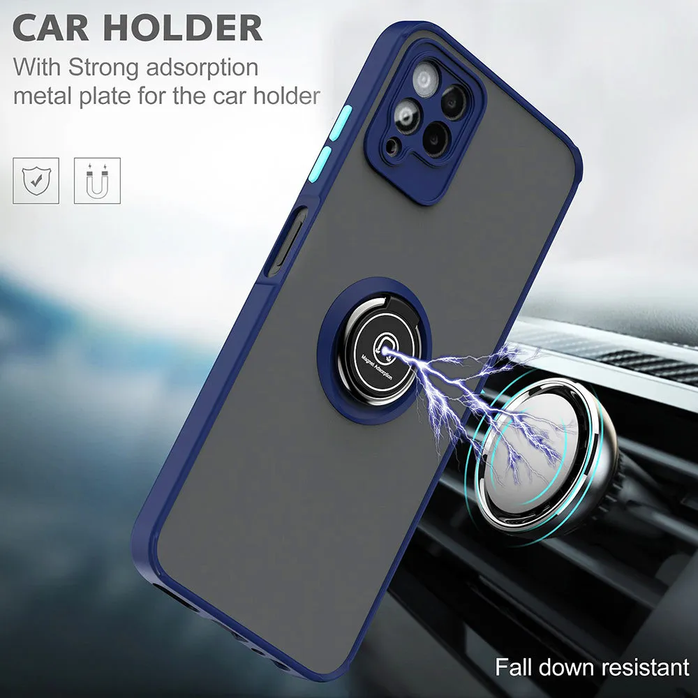 For T-Mobile Revvl 6 Pro 5G Hybrid Frosted Matte Hard Back PC   TPU Frame with Magnetic Ring Holder Stand Kickstand Black Phone Case Cover