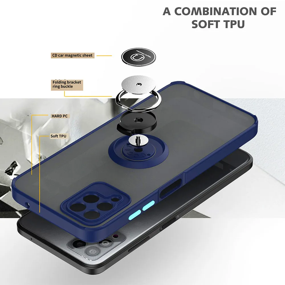 For T-Mobile Revvl 6 Pro 5G Hybrid Frosted Matte Hard Back PC   TPU Frame with Magnetic Ring Holder Stand Kickstand Black Phone Case Cover