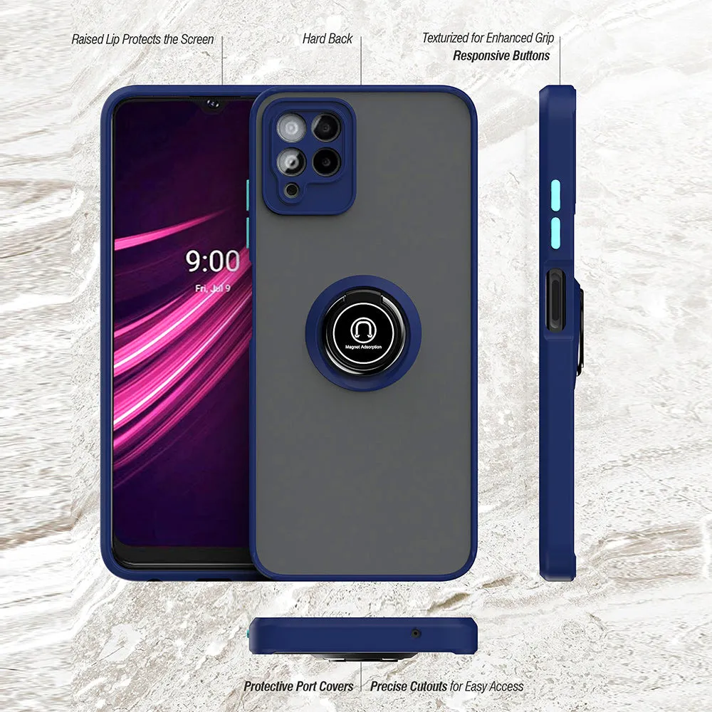 For T-Mobile Revvl 6 Pro 5G Hybrid Frosted Matte Hard Back PC   TPU Frame with Magnetic Ring Holder Stand Kickstand Black Phone Case Cover