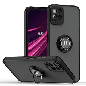 For T-Mobile Revvl 6 Pro 5G Hybrid Frosted Matte Hard Back PC   TPU Frame with Magnetic Ring Holder Stand Kickstand Black Phone Case Cover