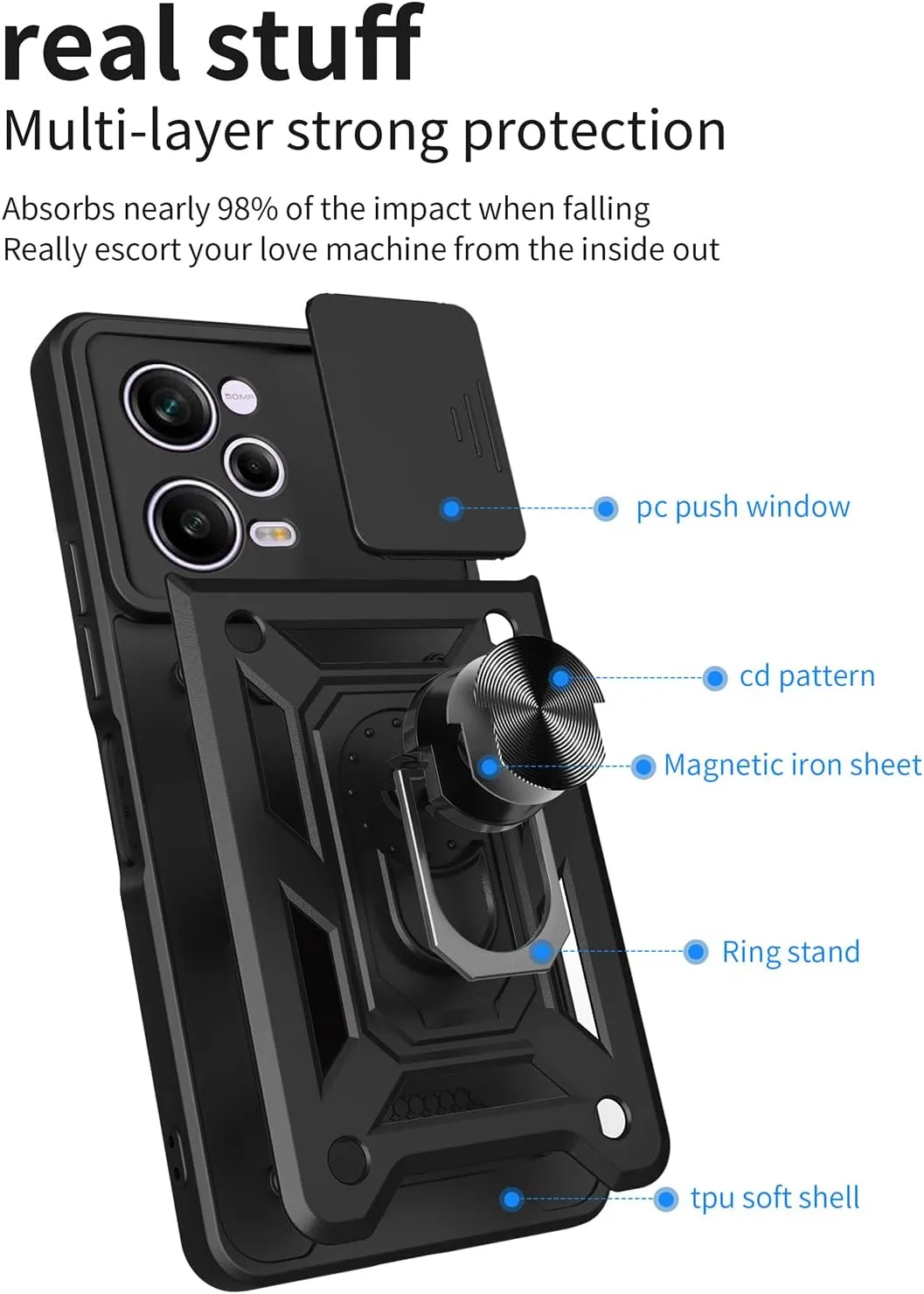 For Xiaomi Redmi Note 13 Pro Plus 4G 5G Case , Rind Stand Camera Phone Cover