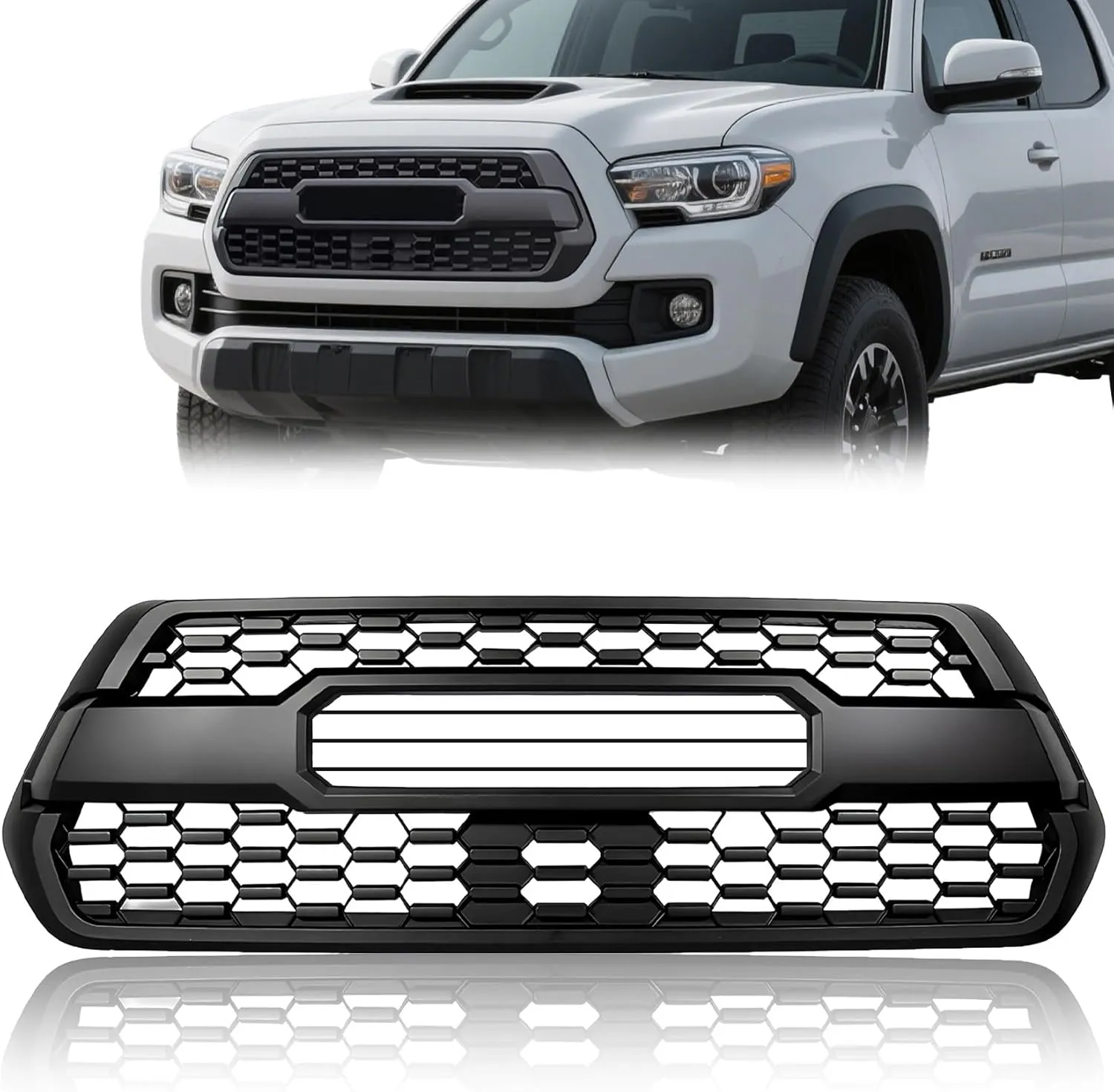 Front Grill Compatible with 2016-2023 Tacoma SR SR5 TRD Sport TRD Off-Road Front Hollow Grille with Letters ABS Plastic Matte Black