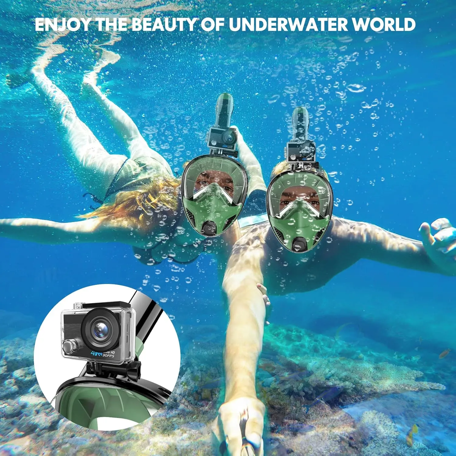 Full Face Snorkel Mask for Adults Teen, Snorkeling Gear with Detachable Camera Mount,Panoramic 180° View, Anti-Fog Anti-Leak Snorkling Set for Man and Women