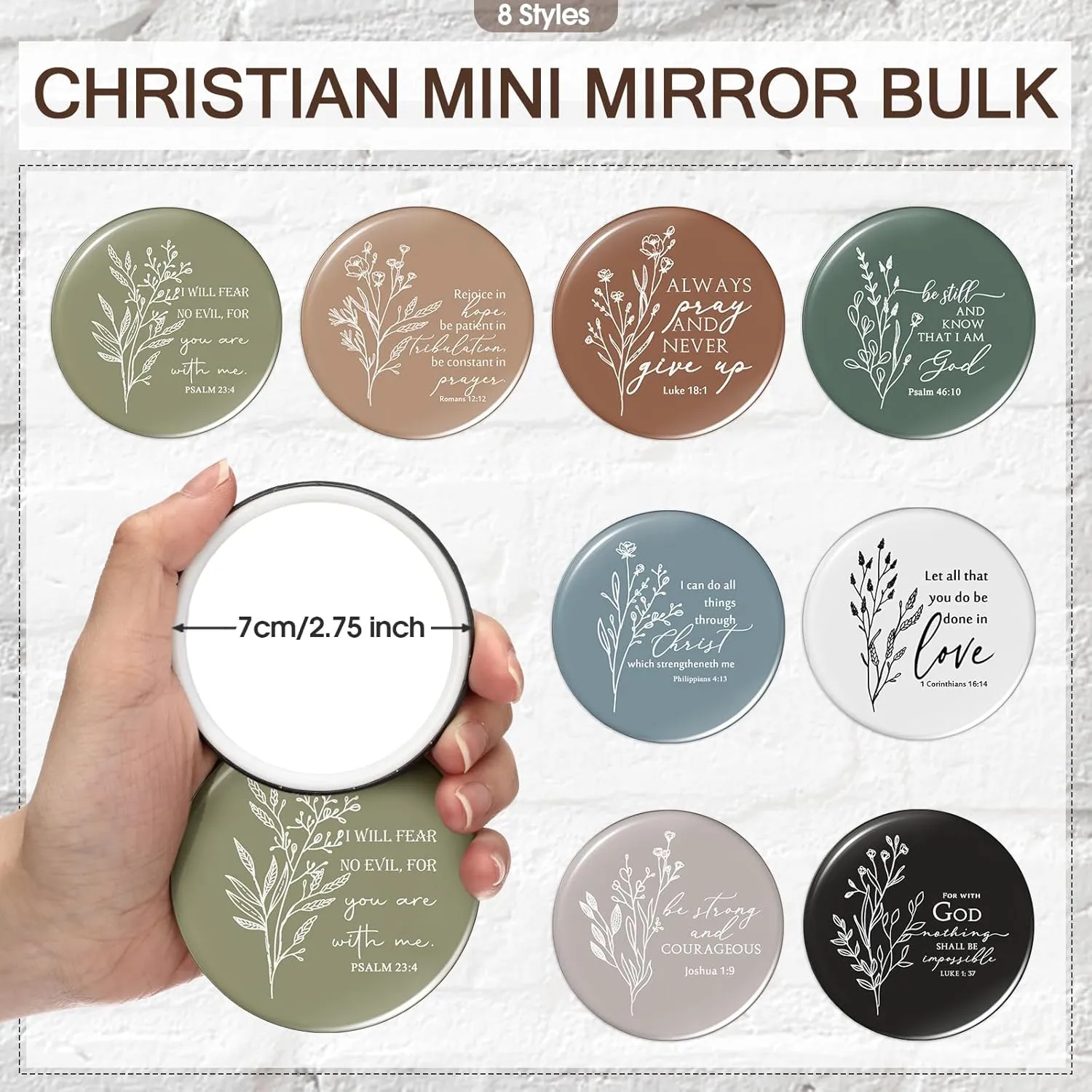 Fumete 8 Sets Christian Gift for Women Mother's Day Mom Flower Makeup Cosmetic Bag Bible Verse Glass Coffee Cup with Bamboo Lid Straw Mini Compact Mirror Religious Scripture Church Party (Bible-c)
