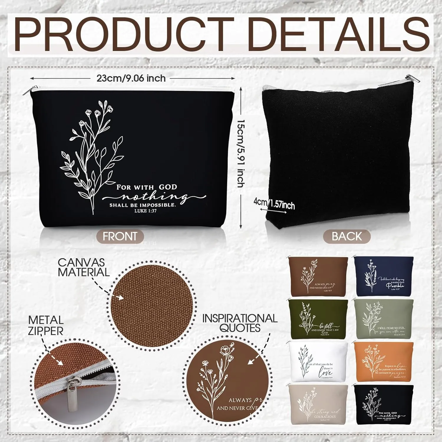 Fumete 8 Sets Christian Gift for Women Mother's Day Mom Flower Makeup Cosmetic Bag Bible Verse Glass Coffee Cup with Bamboo Lid Straw Mini Compact Mirror Religious Scripture Church Party (Bible-c)