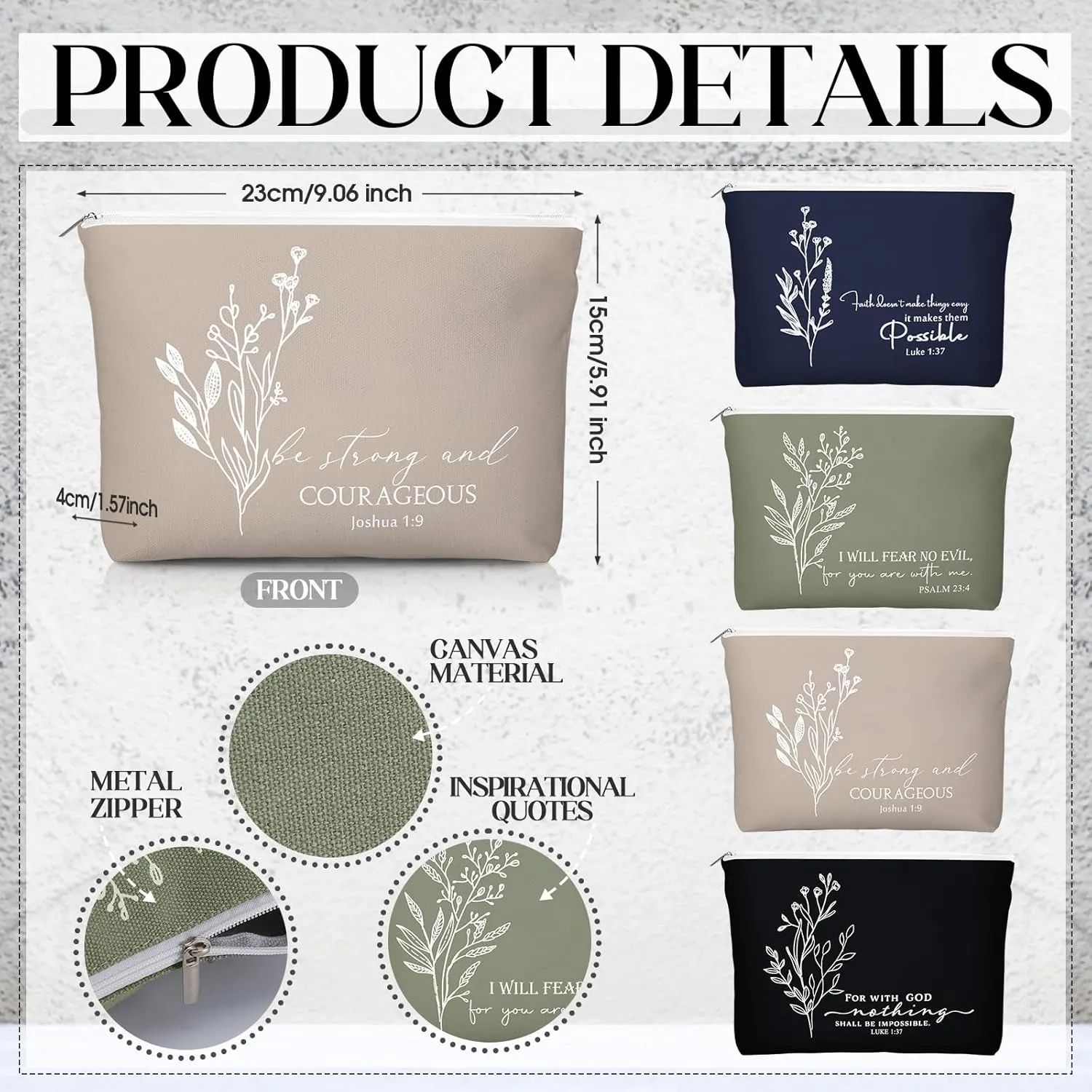 Fumete Christian Gift for Women Teacher School Graduation Flower Makeup Cosmetic Bag Bible Verse Glass Coffee Cup with Bamboo Lid Straw Mini Compact Mirror Religious Scripture Church(Bible-b,4 Sets)