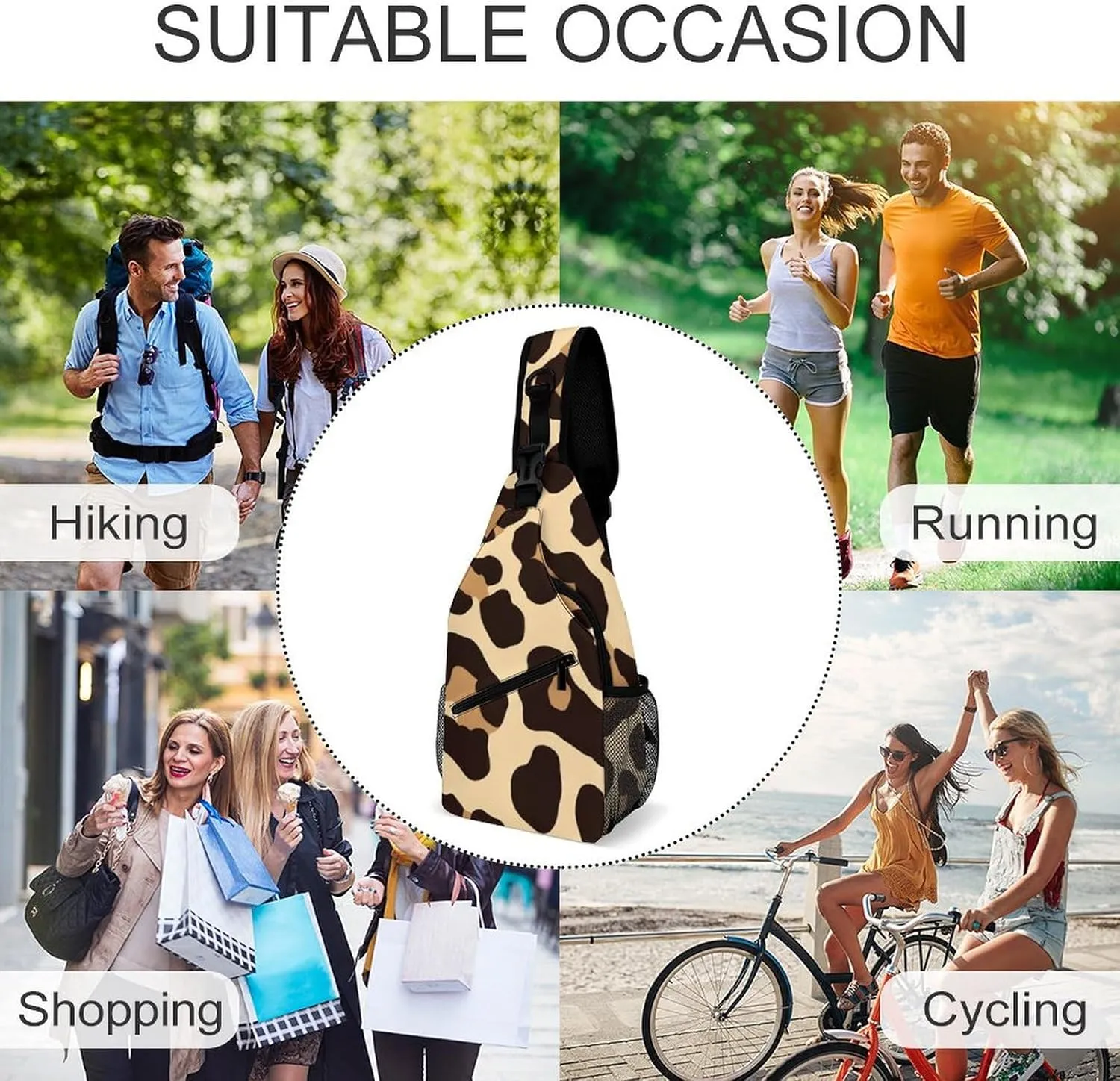 Funny Cool Cheetah Leopard Print Chest Bag for Sports, Women Men Causal Sling Bag Shoulder Pack Crossbody Backpack with Detachable Buckles for Hiking Daypack