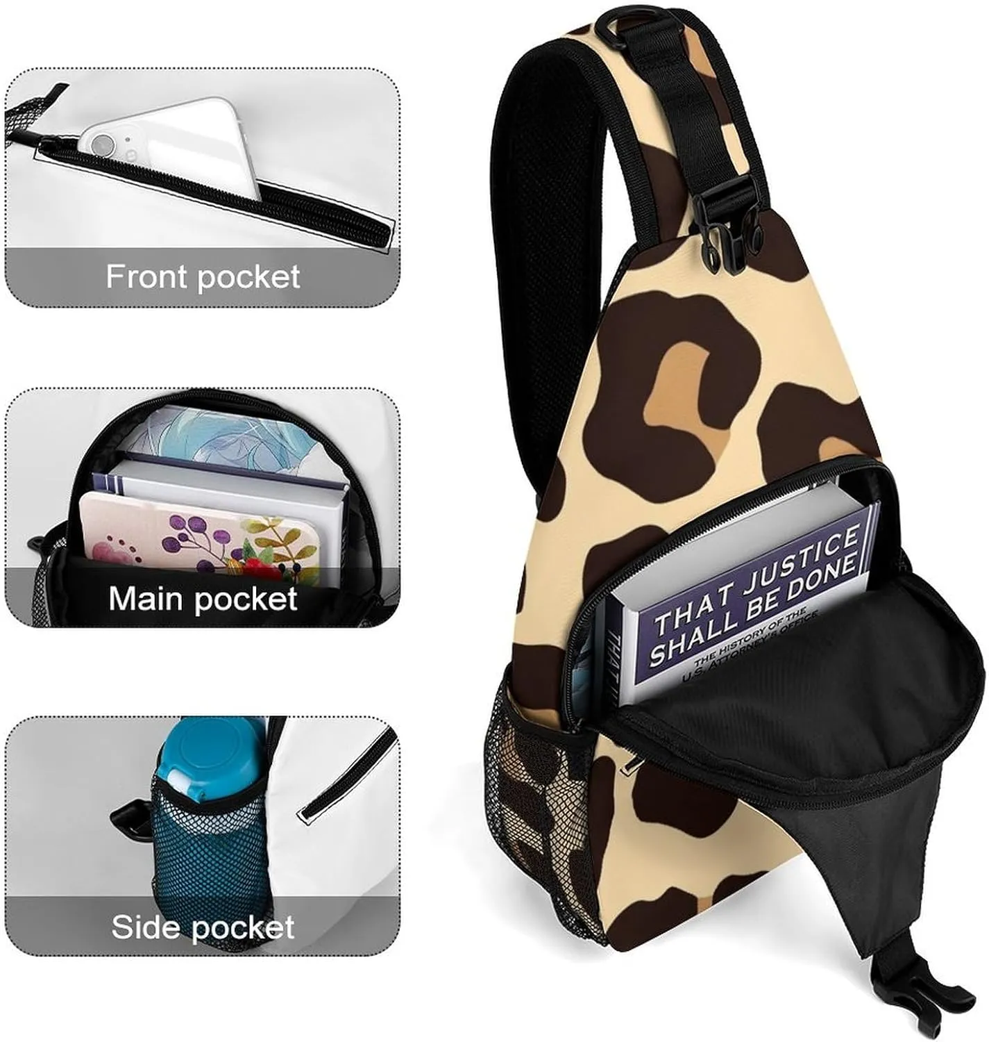 Funny Cool Cheetah Leopard Print Chest Bag for Sports, Women Men Causal Sling Bag Shoulder Pack Crossbody Backpack with Detachable Buckles for Hiking Daypack