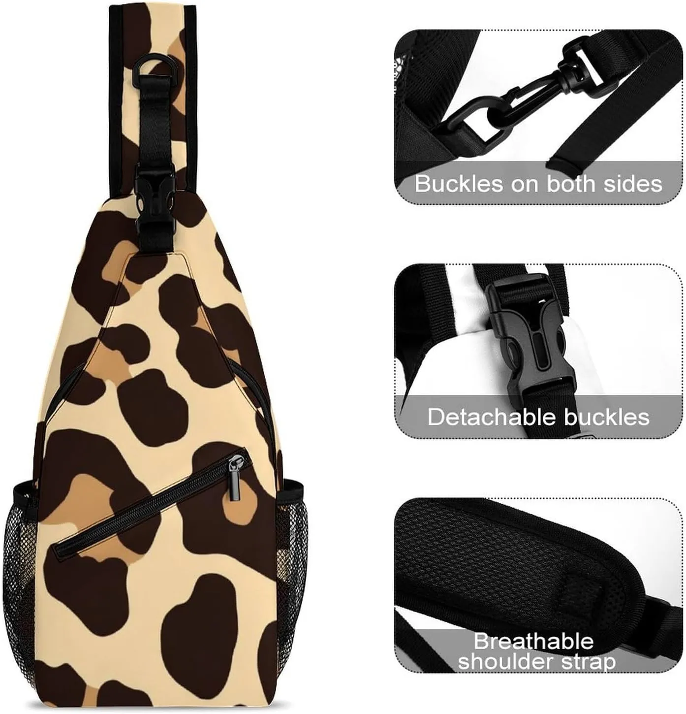 Funny Cool Cheetah Leopard Print Chest Bag for Sports, Women Men Causal Sling Bag Shoulder Pack Crossbody Backpack with Detachable Buckles for Hiking Daypack