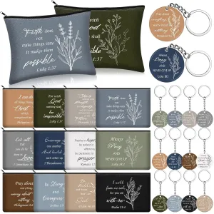 Funrous 12 Sets Religious Gifts Bulk for Women Motivational Bible Cosmetic Bags Aesthetic Inspirational Makeup Bags with Christian Quotes Keychains for Church Women Friends Appreciation Gifts Supplies