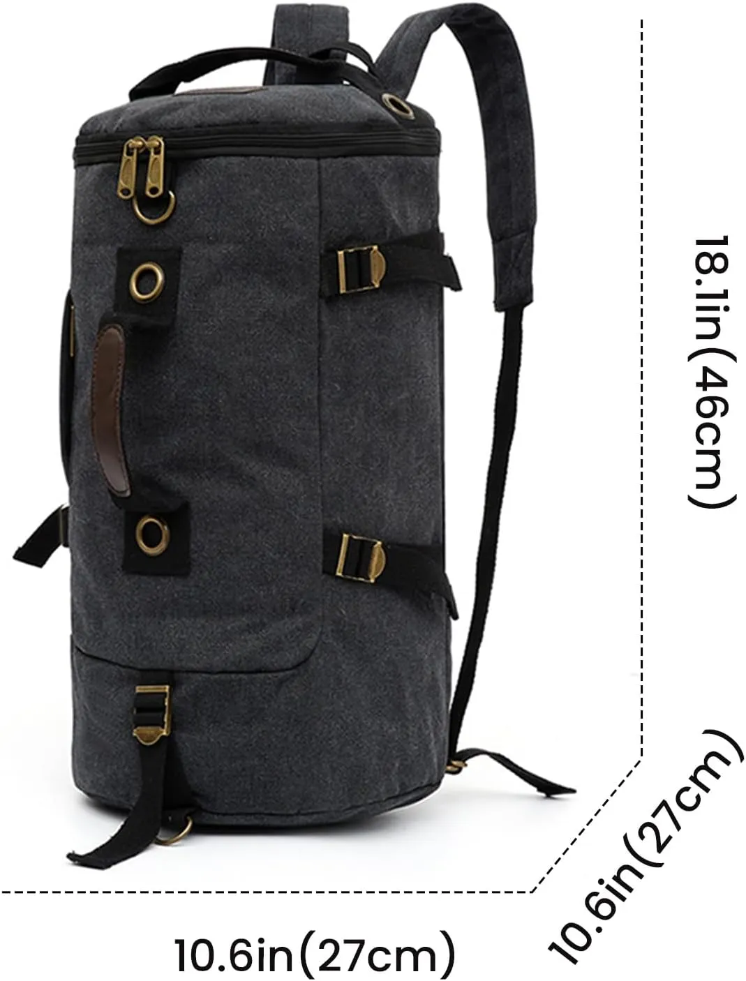FUNSEED Cylinder Crossbody Bag Shoulder Bag Vintage Canvas Backpack For Travel Sports (Black)