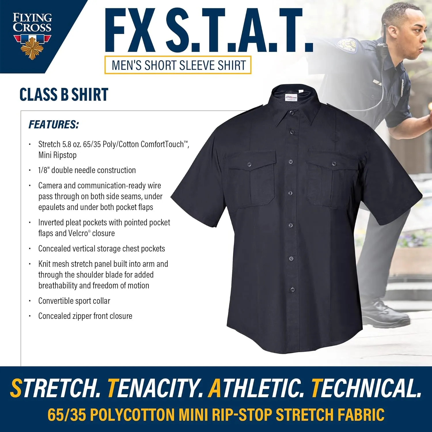 FX STAT Mens Law Enforcement Shirts, Police, Sheriff, EMT, Fire, Paramedic, Security, Class B Short Sleeve