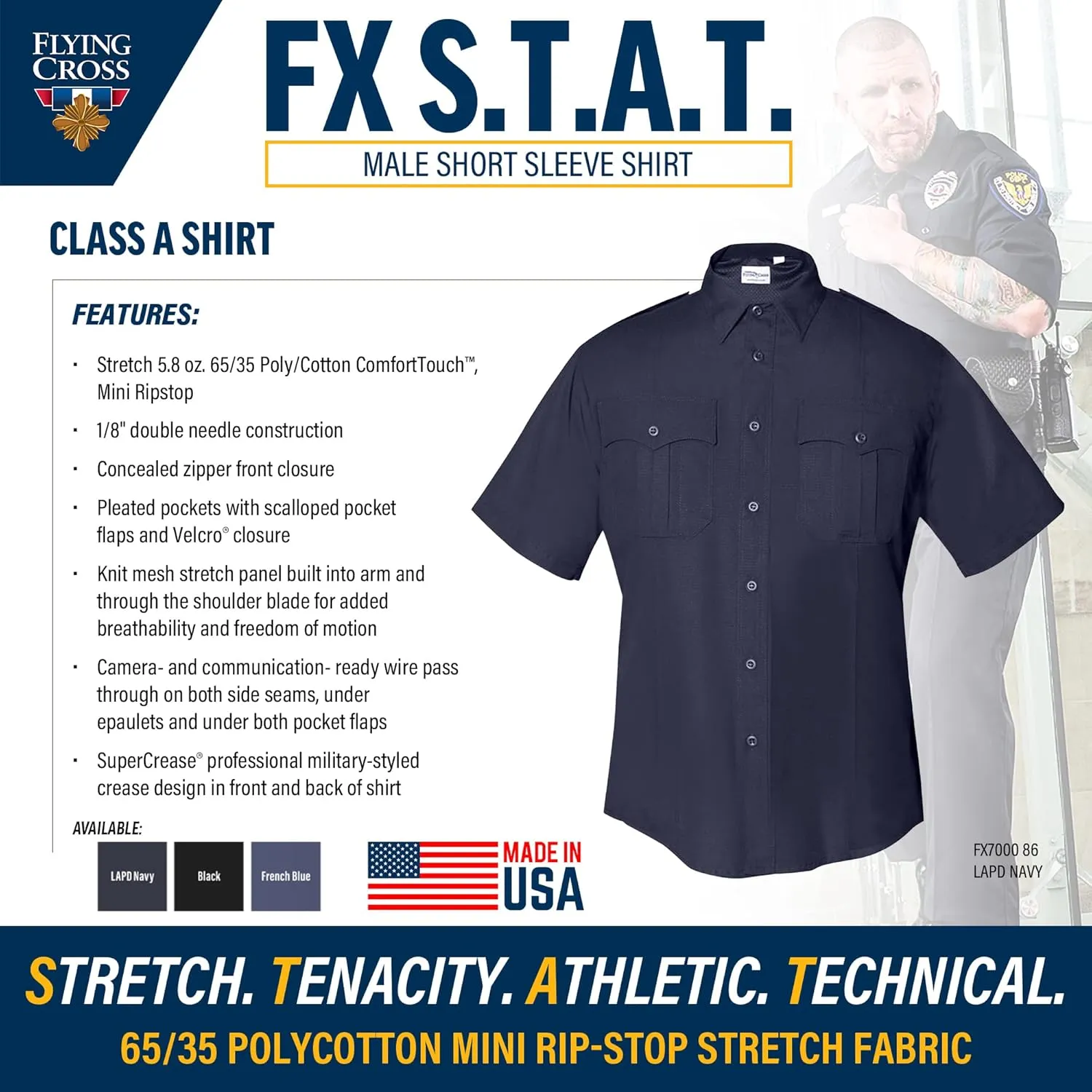 FX STAT Mens Law Enforcement Shirts, Police Uniform, Sheriff, Fire Department, Paramedic, Class A Short Sleeve