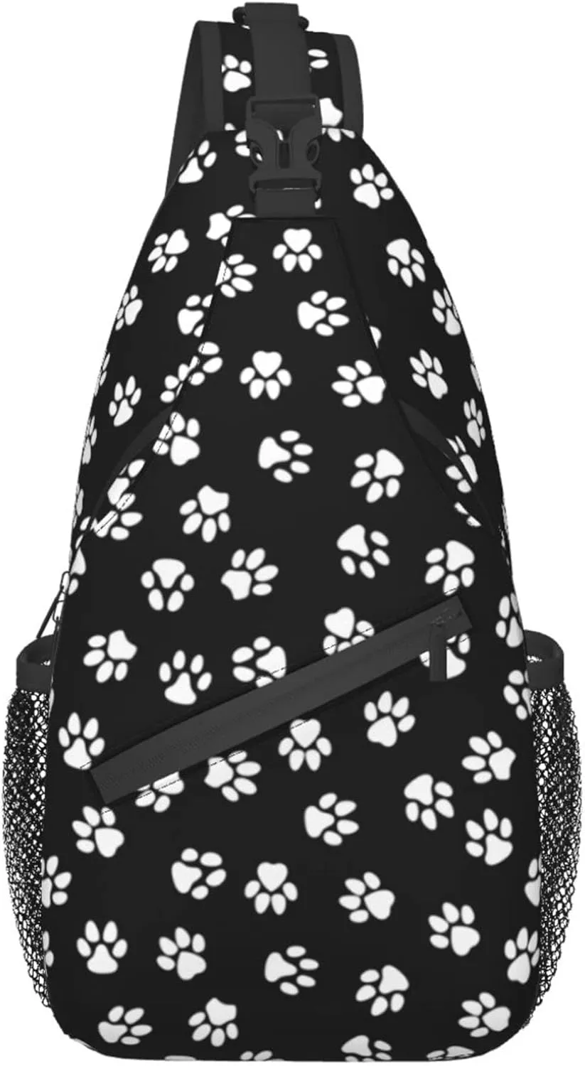 FyLybois Dog Paw Print Sling Bag for Travel Crossbody Bags for Women Sling Backpack Outdoor Cycling Hiking
