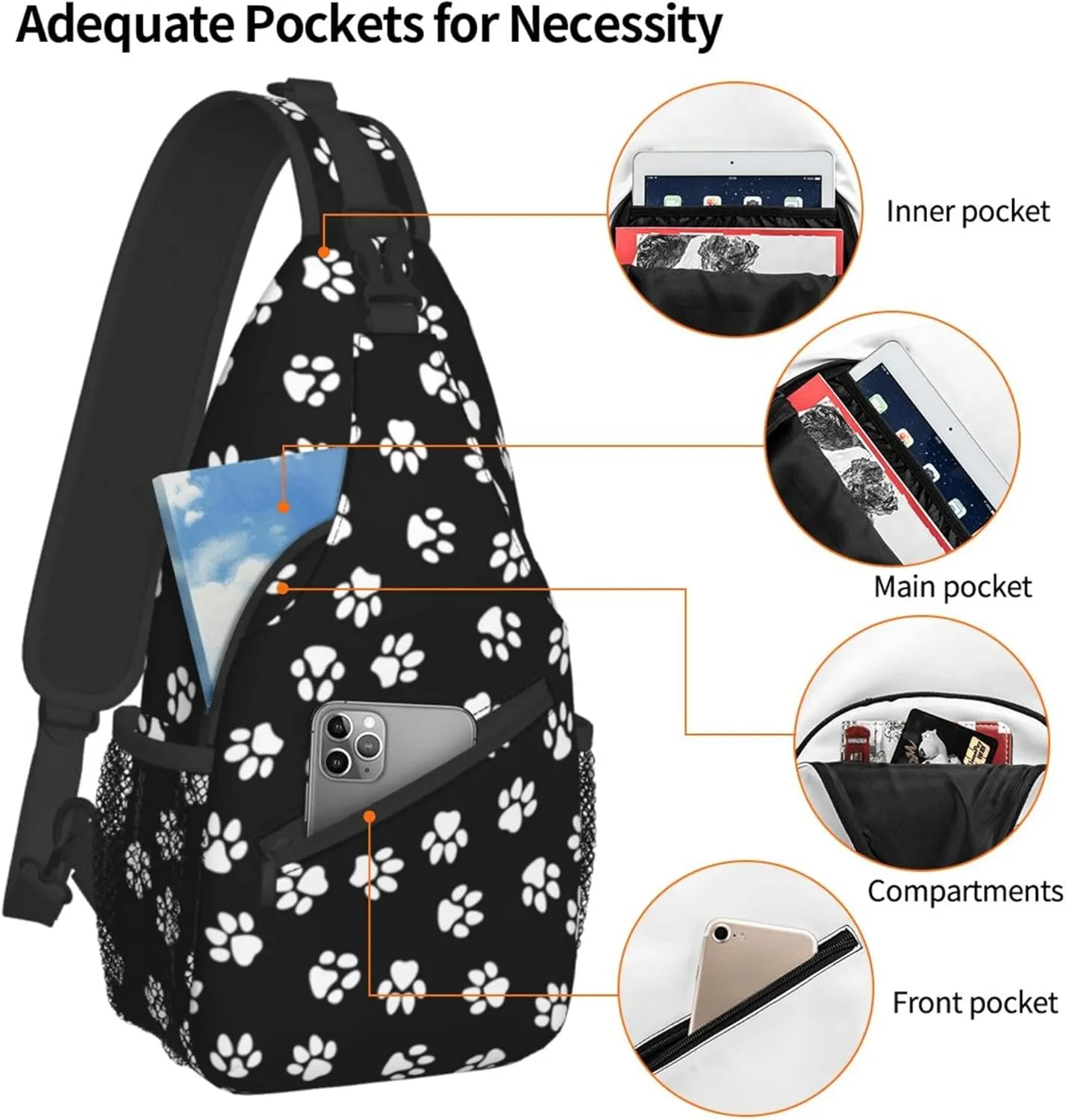 FyLybois Dog Paw Print Sling Bag for Travel Crossbody Bags for Women Sling Backpack Outdoor Cycling Hiking