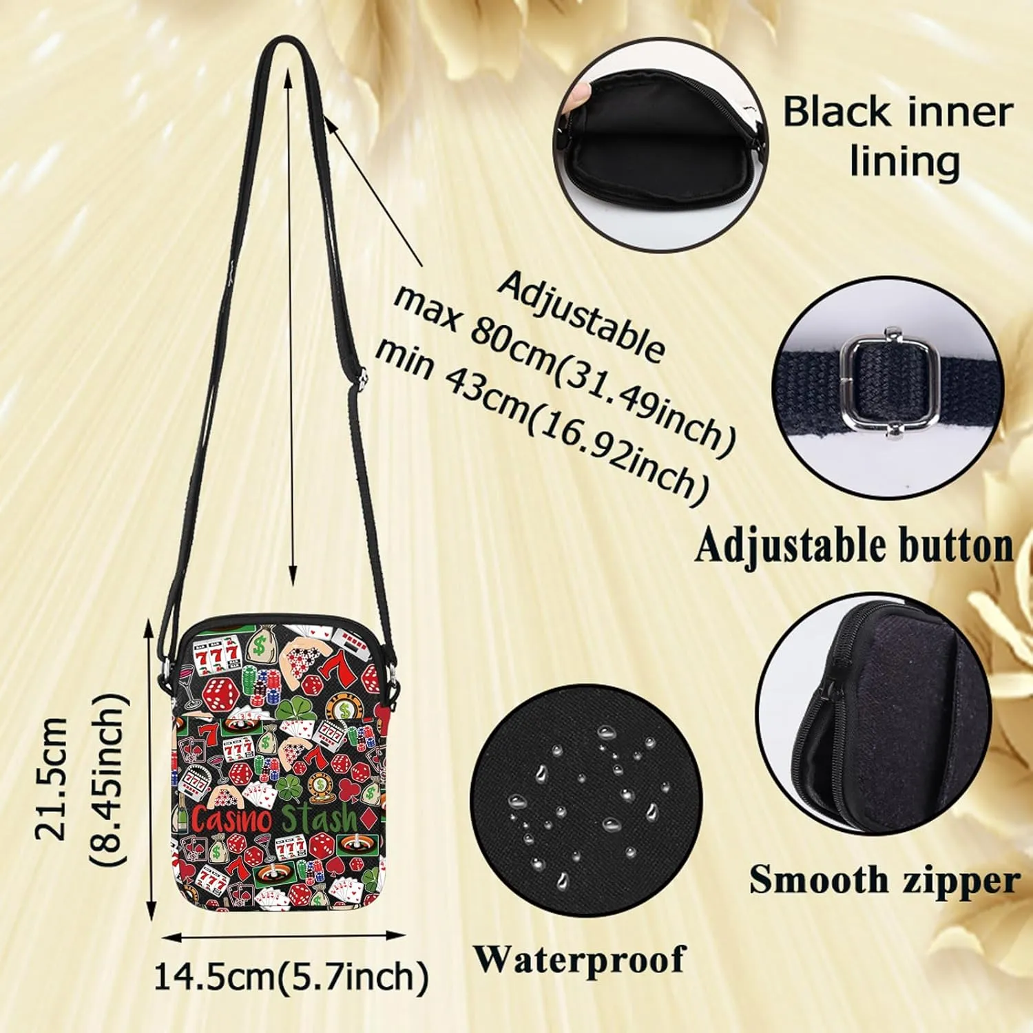 G2TUP Casino Gambling Crossbody Bag - Lover Gift Stash Shoulder Bag Lucky Merch